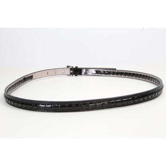 Calvin Klein Black Patent Leather Braided Link Skinny Belt Size L Silver Buckle main image 10